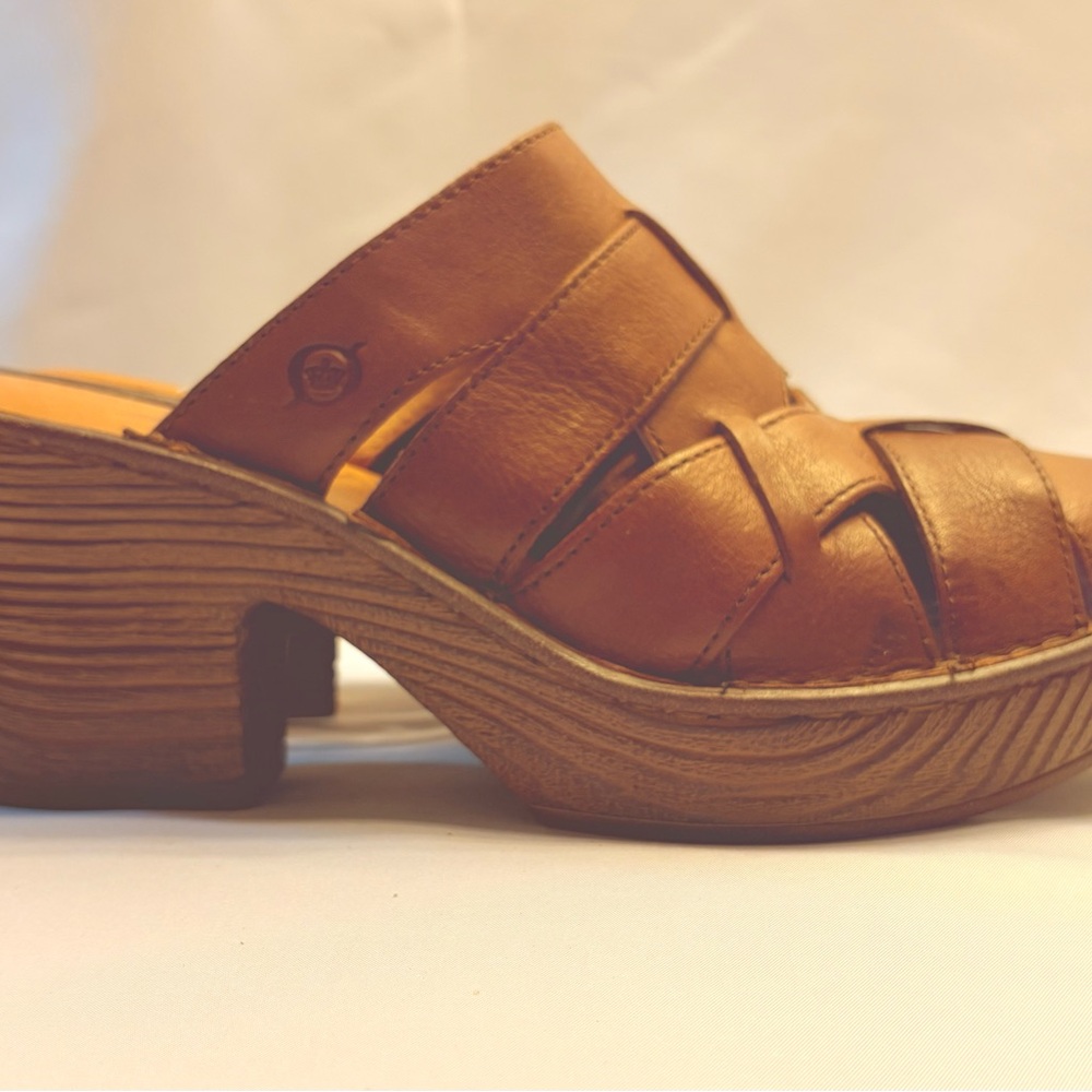 BORN Women's Pollina Brown Leather Mule Clog, 11M
